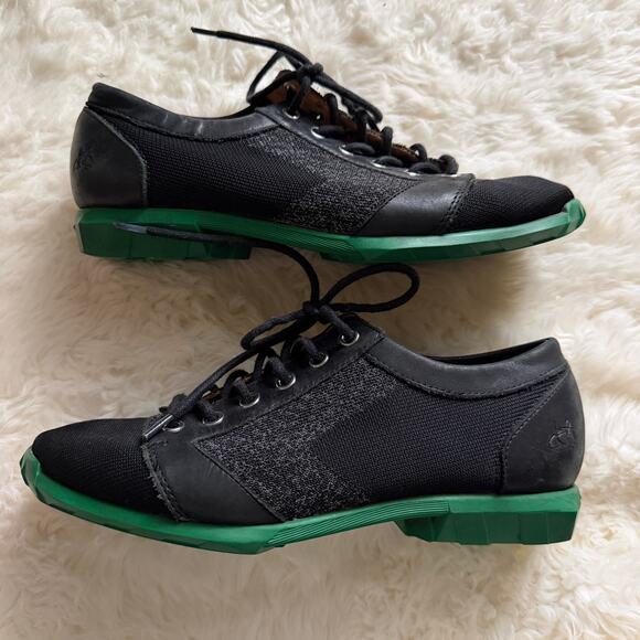 John Fluevog Asteroid Derby Black & Green Shoes - Picture 9 of 11